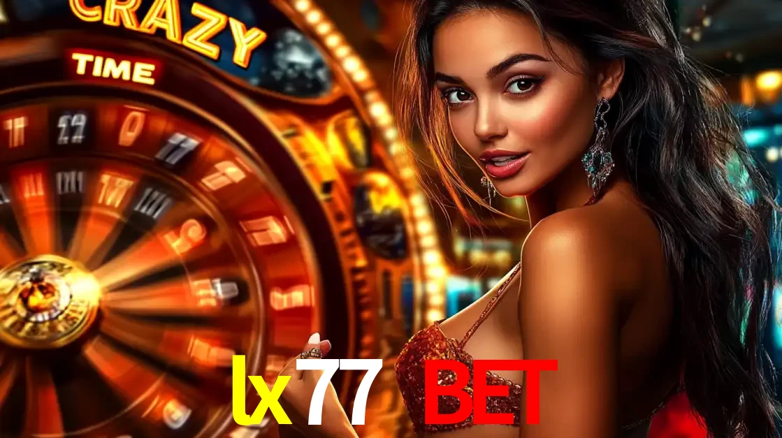 Mulher ao lado da roda de prêmios do jogo de cassino ao vivo Crazy Time, um dos shows de jogos mais emocionantes oferecidos pela plataforma de apostas lx77 bet.