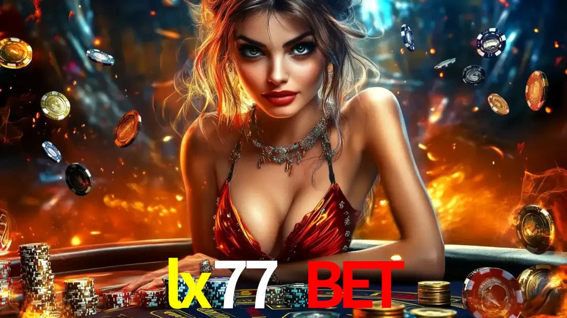 Mulher em uma mesa de cassino com pilhas de fichas e um fundo de fogo, pronta para uma rodada de altas apostas nos jogos de mesa emocionantes do cassino lx77 bet.
